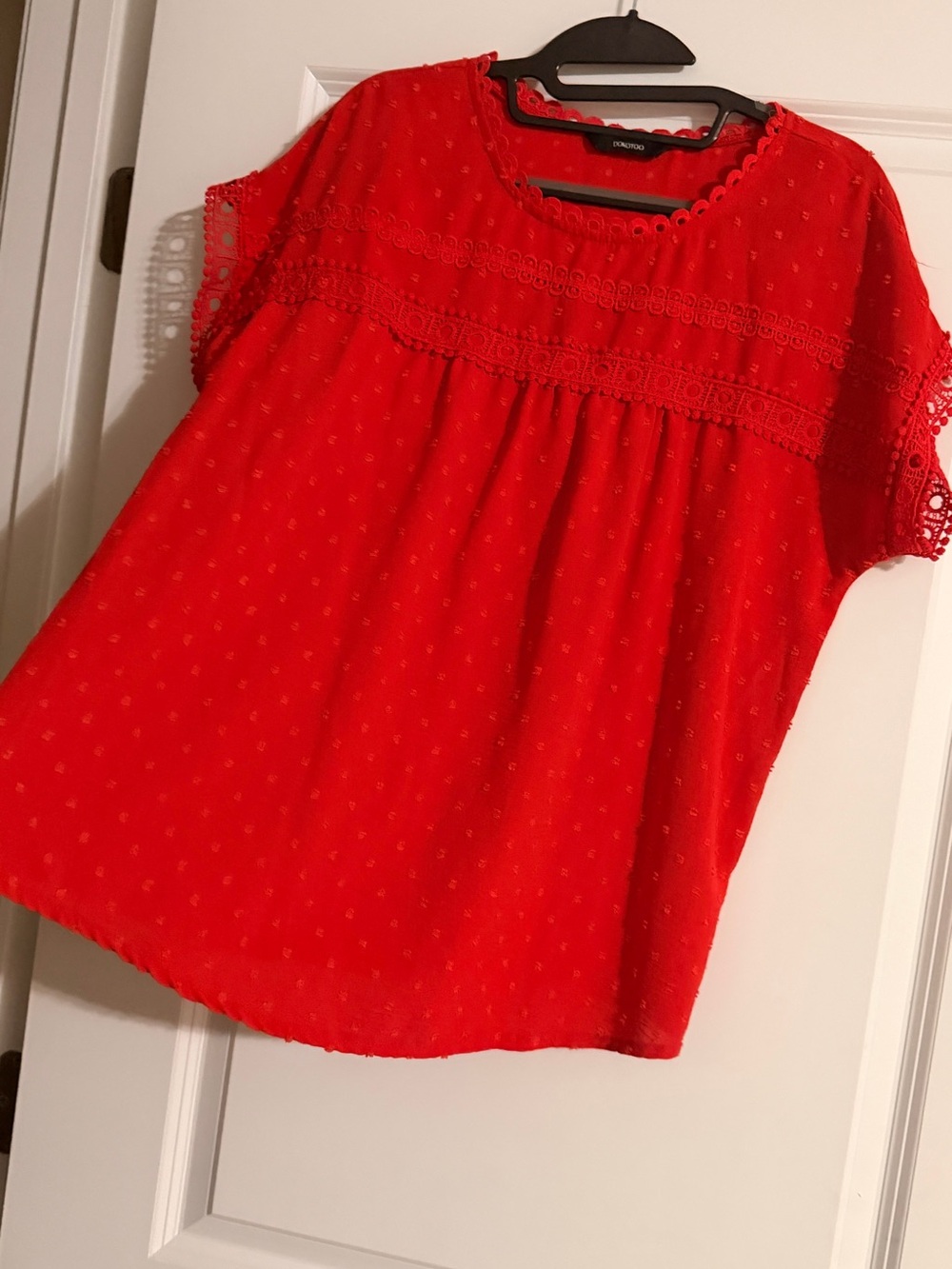 Eyelet Lace-Trim Red Blouse